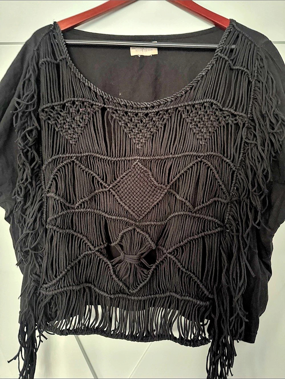 Ralph Lauren Black Macramé Fringe Top